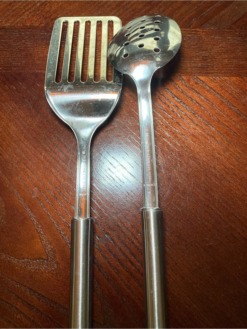 EKCO Stainless Steel Slotted Turner and Slotted Serving Spoon - Silver 18/8,